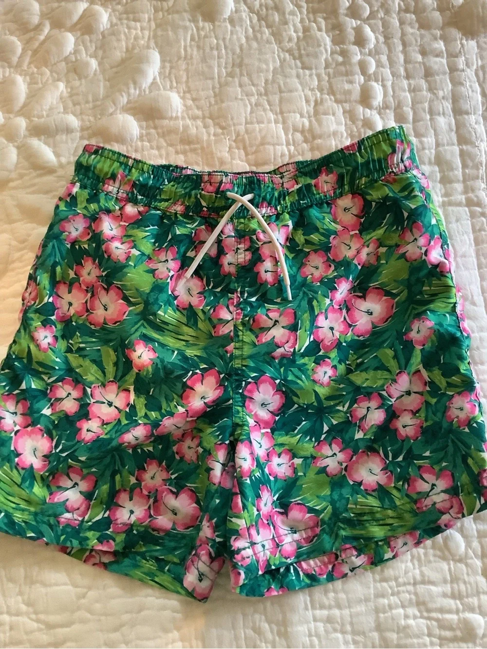 Janie and Jack Boys Tropical Floral Swim Trunks - Pink & Green